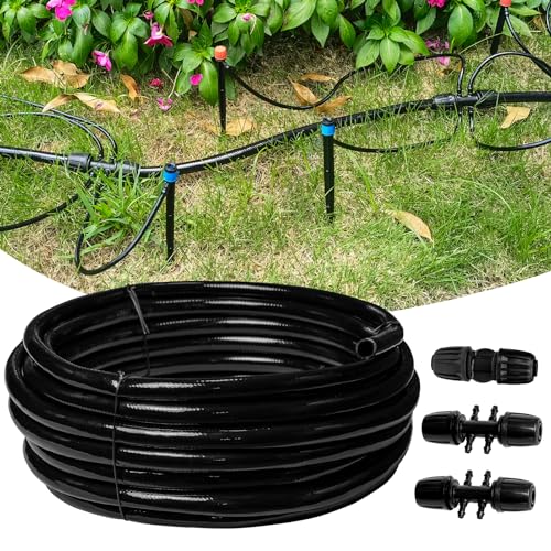 50 FT 1/2 Inch Drip Irrigation Tubing Main Drip Line Hose Tube for Garden Watering Landscape Irrigation System (Includes 2 Pack 6-Way Connector and 1/2" Straight Connector) - size: 50FT 1/2" Main Tube