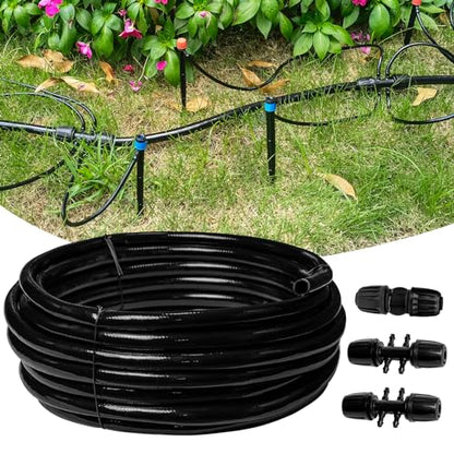50 FT 1/2 Inch Drip Irrigation Tubing Main Drip Line Hose Tube for Garden Watering Landscape Irrigation System (Includes 2 Pack 6-Way Connector and 1/2" Straight Connector) - size: 50FT 1/2" Main Tube