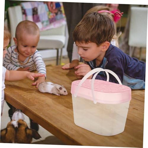 2pcs Portable Small Animal Carrier Cage, Pink Plastic Reptile Containers with Handle, Medium Turtle Box and Hamster Travel Carrier for Small Pets