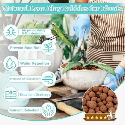 19LB Organic Leca Clay Pebbles for Plants, 4-16mm Natural Leca Ball | Reusable, Drainage, Aeration, Moisture Retention, Hydroponic, Lightweight for Orchids, Succulents, Terrarium, Indoor Plants - size: 19LB