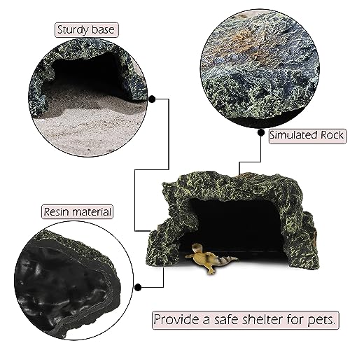 IBWell Resin Reptile Rock Cave, Lizard Tank Décor, Gecko Hide Reptile Hideout for Small Turtle Accessories for Tank, Leopard Gecko, Lazard Hideout