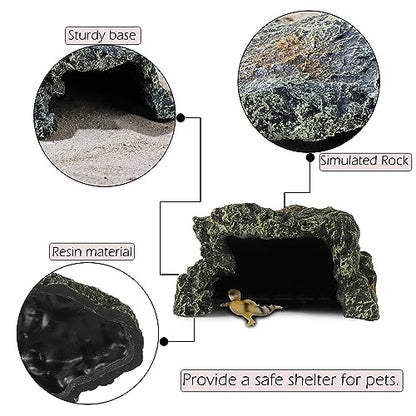 IBWell Resin Reptile Rock Cave, Lizard Tank Décor, Gecko Hide Reptile Hideout for Small Turtle Accessories for Tank, Leopard Gecko, Lazard Hideout