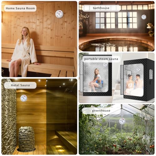 4-Inch Aluminum Sauna Thermometer Hygrometer, °F/°C Dual Scale | Aluminum Housing, Anti-Fog Glass, Easy Calibration, Heat & Humidity Resistant, Battery-Free, Fits Steam & Finnish Sauna