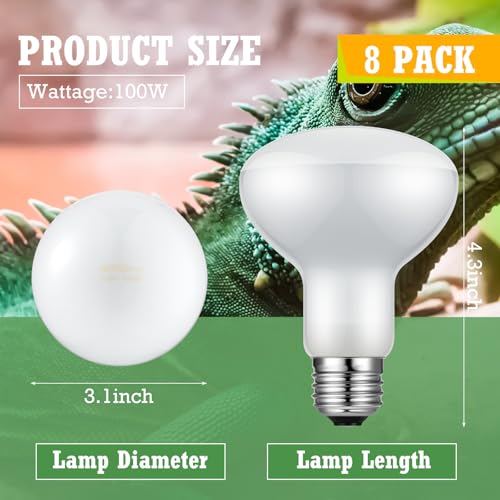 Tarpop 8 Pcs 100w Reptile Heat Lamp Bulb, Reptile Basking Heat Light Bulb Uva Daylight for Bearded Dragon, Amphibian, Turtle, Lizard, Chicken - style: 100w