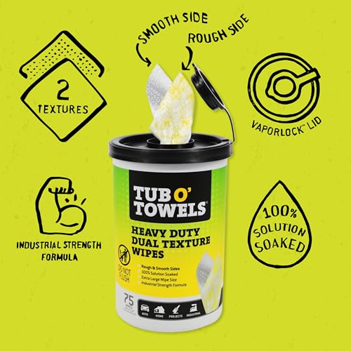 Tub O’ Towels TW75 Heavy-Duty 10" x 12" Size Multi-Surface Cleaning Wipes, Dual Texture, 75 Count Per Canister - size: 1 Count (Pack of 1)