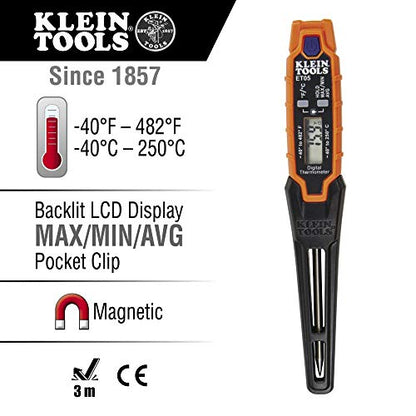 Klein Tools IR1 Infrared Thermometer, Digital Laser Gun is Non-Contact Thermometer with a Temperature Range -4 to 752-Degree Fahrenheit & ET05 Digital Pocket Thermometer
