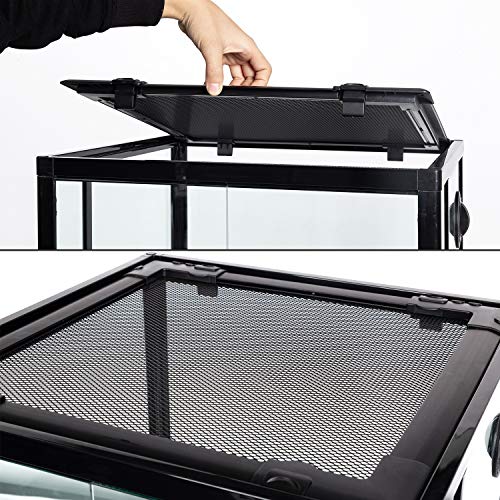 REPTI ZOO Reptile Glass Terrarium, 18" x 18" x 24" Front Opening with Double Hinge Door & Top Screen Ventilation, 30 Gallon Tank Large Reptile Terrarium (Knock-Down) - color: Black and Clear