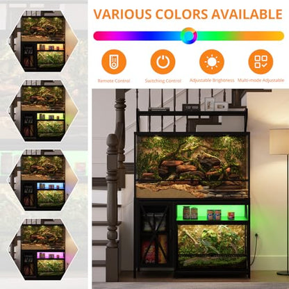 40-120 Gallon Reptile Tank Stand with Power Outlet, 48" X 69" Terrarium Enclosure with Storage Cabinet, Heavy Duty Large Aquarium Stand for Bearded Dragon, Snakes, Lizards