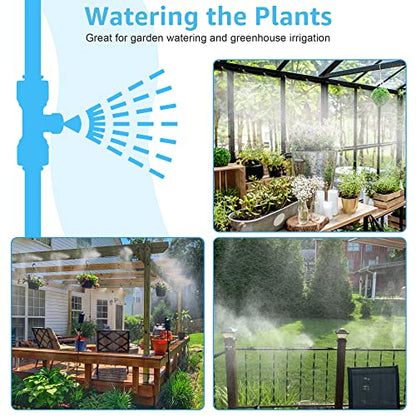 59FT Misters for Outside Patio, 20 Brass Nozzles, 3/4 Inch Adapter | Creates Cooling Fine Mist for Patios, Gardens and Greenhouses, 18M Preassembled Misting Line Supports Easy DIY Setup. - size: 59FT