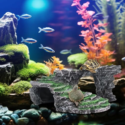 GOZILLA Basking Platform Step Ledge,Reptile Hideout Turtle Tank Accessories Decorations,Turtle Basking Platform Habitat for Turtles,Leopard Gecko and Bearded Dragon.(Black-M-Kit)