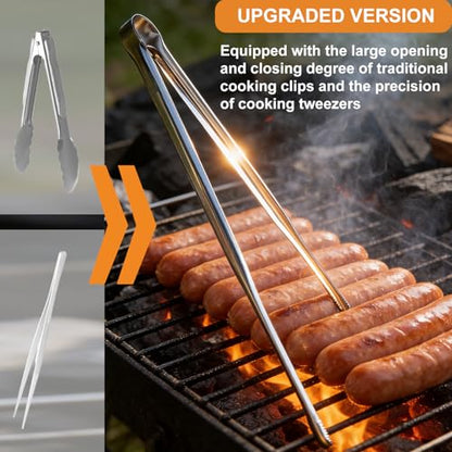 Stainless Steel Kitchen Tongs 2 Set, Non-Slip Serrated Tips, One-Piece Metal Cooking Tongs for Grilling, Plating, BBQ & Baking (11.5” & 13.5”)
