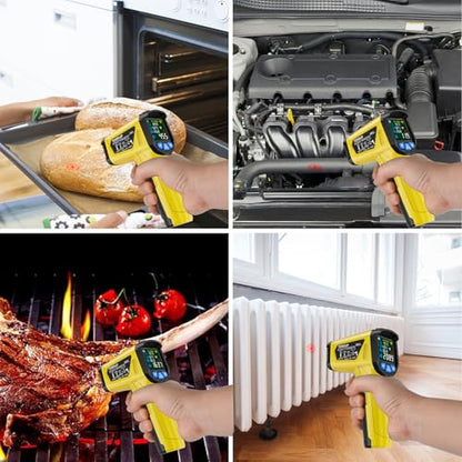 Infrared Thermometer Temperature Gun, -58°F to 1472°F, Digital Laser Thermometer Gun with Probe for Cooking, Pizza Oven, Grill & Engine, IR Thermometer Temp Gun with Adjustable Emissivity & Humidity - color: Yellow -58℉~1472℉(-50℃~800℃)