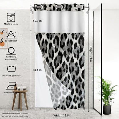 Pink Leopard Print No Hooks Shower Curtain with Snap in Liner Set, Animal Nature Cat Wildlife Fur Tub Curtainn Mesh Top Window & Magnetic Hem Waterproof 35.5X74 Inch - color: Animal Leopard Print Black2, size: 35.4"W x 74"L (Pack of 1)