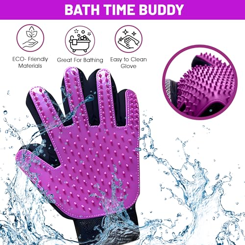 Upgrade Pet Grooming Gloves, Grooming Gloves for Dogs, Cats, Rabbits & Horses with Long and Short Hair, Efficient Pets Hair Remover Mittens - 1 Pair (Purple) - color: Purple