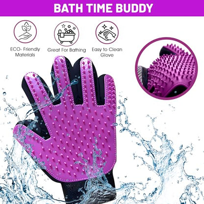 Upgrade Pet Grooming Gloves, Grooming Gloves for Dogs, Cats, Rabbits & Horses with Long and Short Hair, Efficient Pets Hair Remover Mittens - 1 Pair (Purple) - color: Purple