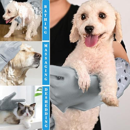 Pet Grooming Gloves Pet Hair Remover Cat, Dog Washing Gloves Silicone Heat Resistant Cleaning Gloves with High-Density Teeth Grooming Gloves for Dogs, Cats, Horses (2 Pairs - Blue & Gray) - color: 2 Pairs - Blue & Gray