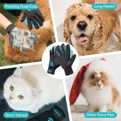 COOLJOB Patented Pet Grooming Gloves with Web, Reusable Washable Cleaning Brush Massage Hair Remover for Short Long Haired Dog Cat Horse Animal, Washing Bathing Shedding Supplies, Large, Blue Black - size: Large