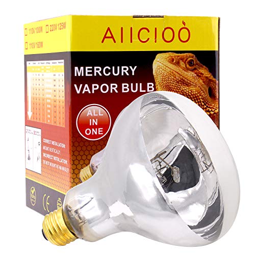 Aiicioo UVB Reptile Light 160W - UVB Light Bulb for Reptile Mercucry Vapor Bulb Heat Basking Lamp Bulb Full Spectrum UVA UVB All in One Sun Lamp for Bearded Dragon Lizard Turtle - style: Mercucry Vapor Bulb 160W