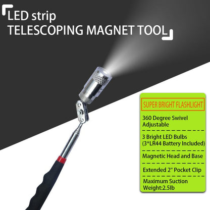 6Pcs Telescoping Magnetic Pickup Tool Set with LED Lights | 4Pcs Round and Square Inspection Mirror Telescoping, 2Pcs Magnet Stick Best Gadgets Gifts for Men - size: 6