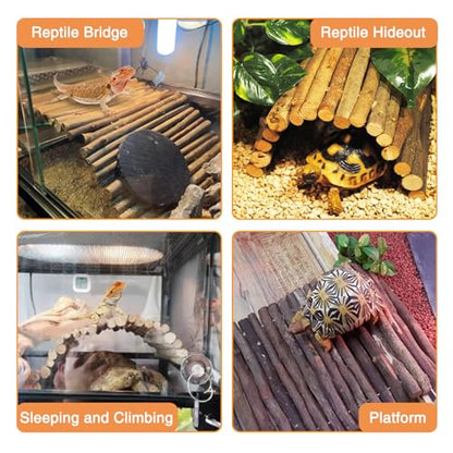 Hamiledyi 19.7" L x 5.9" W Wooden Reptile Bridge Ladder Bearded Dragon Bendy Bridge Climbing Ladder with Reptile Food Water Bowl for Lizards Gecko Spiders Snakes Tortoise - size: 19.7 x 5.9 inches