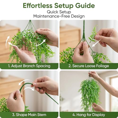 RAINFLOW 2PCS Fake Hanging Plants - Artificial Reptile Habitat Vines | UV Resistant Artificial Boston Ferns for Bearded, Dragon, Snake. Geckos, Hermit Crab, Lizard, Chameleon, 31.5 Inch - size: 31.5"x5.1"