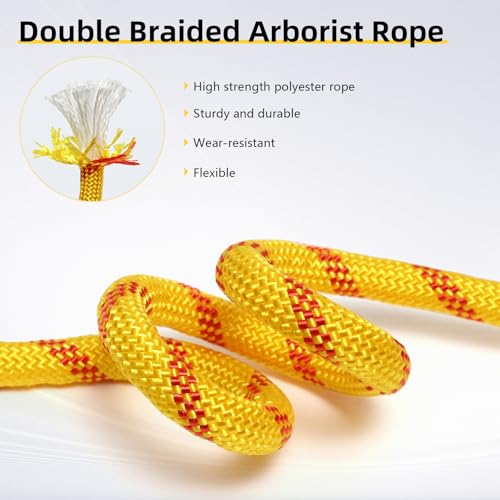Arborist Rope, 1/2 Inch x 100 Feet Double Braided Climbing Rope Polyester for Outdoor, Climbing, Hiking, Swing, Tree Work, Halyard, Sailing etc(Yellow) - size: 1/2 Inch 100FT Yellow