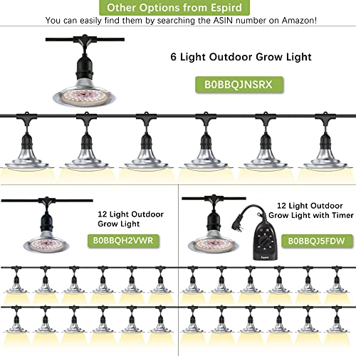 Outdoor LED Grow Light with Timer, 6-Bulbs Full Spectrum Grow Light Strip, Waterproof Plant Lamps, UL Certified String Grow Lights for Greenhouse Garden, 21.3FT Light for Veg Seedling Flower - size: 6 Light with Timer