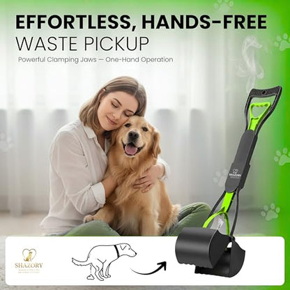 SHAZORY Pooper Scooper for Dogs & Cats – Long Handle, Heavy-Duty Design with Bag Dispenser, Poop Scooper for Large Dogs, Dog Poop Scoop for Yard, Portable for Pet Parents & Dog Walkers (28") - size: 28"