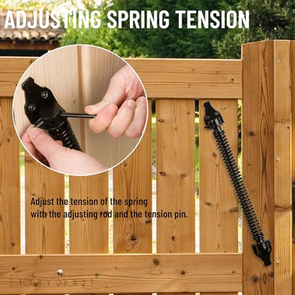 14" Gate Spring Self Closing Heavy Duty Outdoor Door Spring Automatic Fence Gate Closure Hardware Spring Loaded Gate Latch with Adjustable Tool for Wooden and Vinyl Fence, Black (1 Pack) - size: 14 Inch