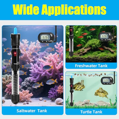 AQUANEAT Aquarium Heater, 200W Fish Tank Heater, Adjustable Submersible Water Thermostat with Digital Thermometer - size: 200W