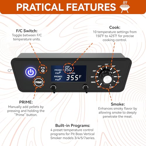 Digital Trapezoid Grill Controller Kit Thermostat Controller Board Replacement Parts Compatible with Pit Boss Vertical Pellet Smoker Copperhead 3/4/5/7 Series & 5-Series Copper-Walmart PBV5PW1