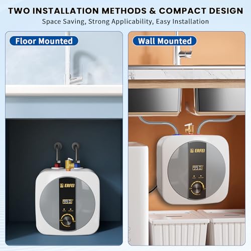 2.5 Gallon Electric Mini Tank Water Heater, 110V 1500W Under Sink Instant Hot Water Heater with Digital Display, Pressure Relief Valve for RV, Camper, Kitchen, Garage, Food Truck