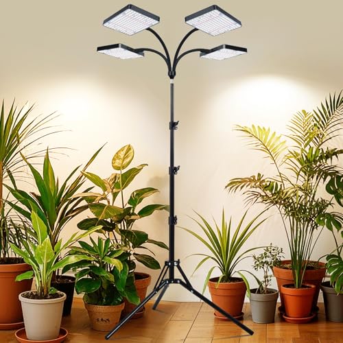 Grow Lights for Indoor Plants 100W, Natural Sunlight Full Spectrum Plant Growing Lamps for Houseplants & Bonsai Tree, 4/8/12/16/20 Hr Timer Plant Light Auto On/Off Everyday - size: 4Head Stand(100W)
