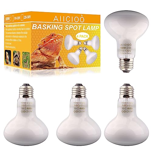 Aiicioo Reptile Basking Light Bulb - 100W Reptile Heat Lamp Basking Bulb Incandescent Light Bulb for Bearded Dragon Turtle Hermit Crab Gecko Lizard Daylight 4 Pack
