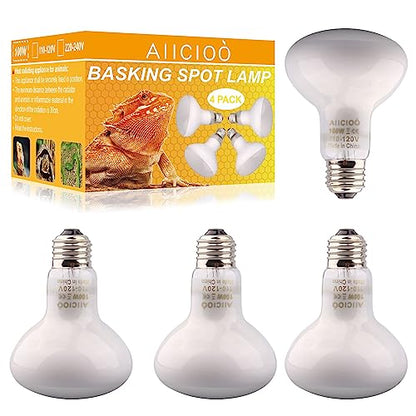 Aiicioo Reptile Basking Light Bulb - 100W Reptile Heat Lamp Basking Bulb Incandescent Light Bulb for Bearded Dragon Turtle Hermit Crab Gecko Lizard Daylight 4 Pack