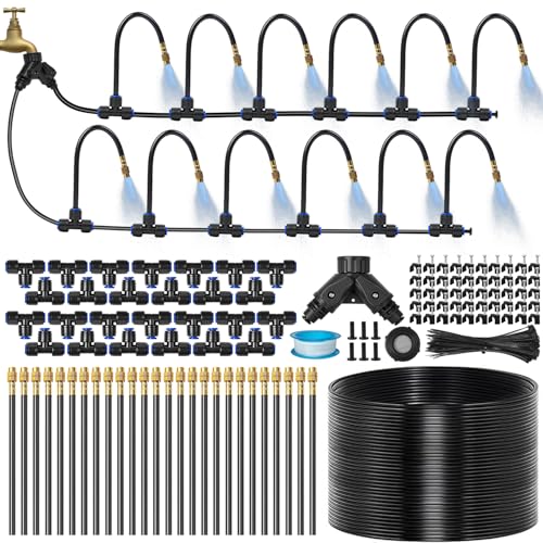 120Ft 1/4" Drip Irrigation System for Garden – 26 Adjustable Copper Nozzles, Automatic Atomizing Sprinkler System for Outdoor Plants Raised Bed, Yard, Potted Plants & Lawn - size: 120FT 1/4'' Main tube