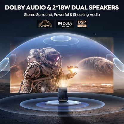 Smart Projector 4K [VIDAA Live TV & 36W Dolby & Voice Control] with WiFi6 and Bluetooth, Short Throw Projector Compatible with Netflix, AI Auto Focus, HDR10, Home Theater Proyector for Outdoor Movies