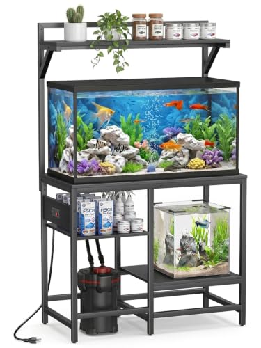 40 Gallon Fish Tank Stand for Standard & Breeder Tanks, Black | Fits 40 Gal Long, Tall & Breeder Tanks for Aquarium, Reptile Terrarium & Turtle Tank. Top Shelf, AC Outlets, 37.4"L x 19.7"W - size: 40 Gallon