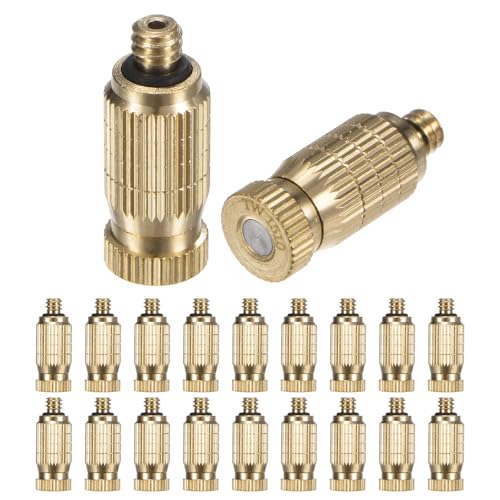 M METERXITY 20-Pack Brass Misting Nozzles, 0.006"/0.15mm Orifice Mister Nozzles Brass, High Pressure Spray Misting Nozzle Head for Outdoor Cooling System/Greenhouse/Landscaping [10/24 UNC] - size: 0.15mm