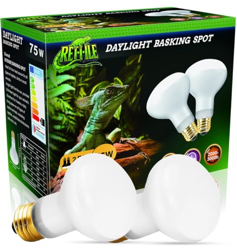 Reptile Heat Lamp 75W, Daylight UVA Basking Light Bulbs with E26 Base for Lizards, Turtles, Snakes and Amphibians 2 Pack