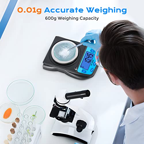 Digital Lab Scale 600g x 0.01g Precision Electronic Scale LCD Display Analytical Balance Jewelry Scale Scientific Scale 0.01g Accuracy - color: Black