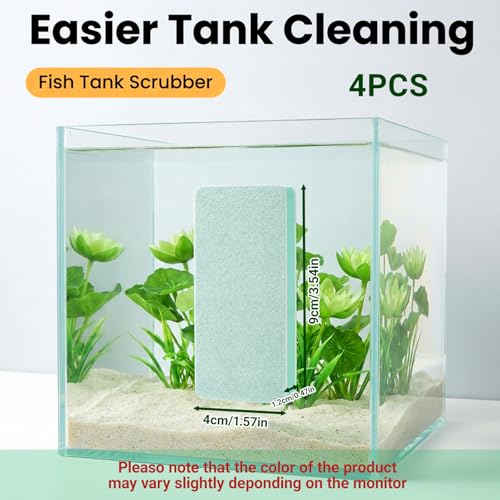4-Pack Fish Tank Cleaning Tools - Double Sided Aquarium Sponge Brush - Glass Aquarium Scrubber Sponge - Surface Buildew Remover for Fish Tank - Non-Scratch EVA Pad