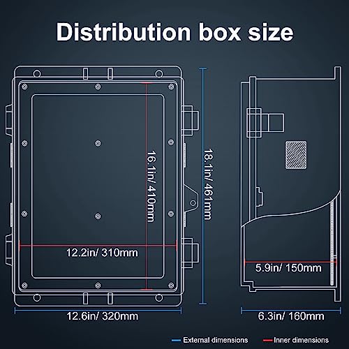 Namunanee Outdoor Electrical Junction Box with High Power Outlet, ABS Water Resistant Enclosure with Internal Mounting Panel & Hinged Cover. (18.1" H* 12.6" L* 6.3" W & Outlet) - size: 18.1"H x 12.6"L x 6.3"W & Outlet