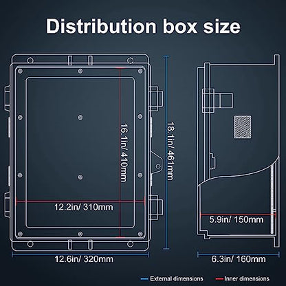 Namunanee Outdoor Electrical Junction Box with High Power Outlet, ABS Water Resistant Enclosure with Internal Mounting Panel & Hinged Cover. (18.1" H* 12.6" L* 6.3" W & Outlet) - size: 18.1"H x 12.6"L x 6.3"W & Outlet
