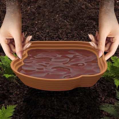 Natural Simulation Habitat Reptiles Soaking Pool with Step Design for Amphibians Turtles Feeding Bathing Dish Bowl Multiple Pet Drinking Bowl - color: Black