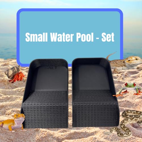 Hermit Crab Watering Pool | Platform Pool Accessory with Access Ramp for Hermit Crabs | 6.5" x 4" | Made in USA (Salt + Fresh Set, Black) - color: Salt + Fresh Set, Black