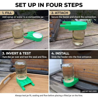 Bee Feeder, Entrance Feeders for Regular Mouth Mason Jars, 4 Pack | One-piece back helps reduce seam leaks; fits 2-3/4 in regular-mouth jars for syrup or water. Jars not included