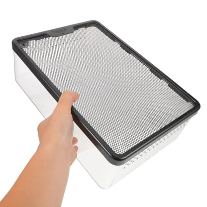 Reptile Terrarium Tank and Breeding Box with Black Frame, Anti-Escape Plastic Enclosure for Snakes, Frogs, Turtles, and Small Pets, Ventilated Habitat Suitable for Reptile Pet Care