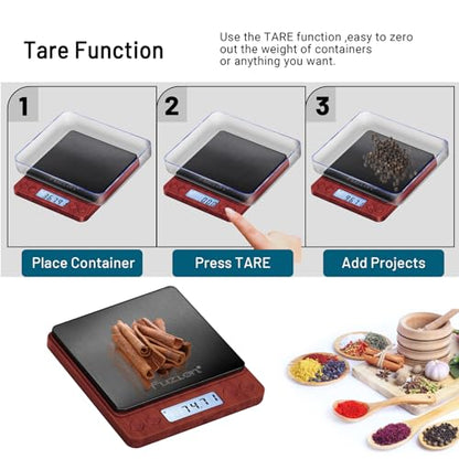 Fuzion Digital Scale .01 Gram Accuracy, 500g Small Kitchen Food Scales | 2 Trays Included for Jewelry, Gold, Herb, Powder, Spice, Coffee, Coin - Weight Gram and Oz - color: Wood Grain