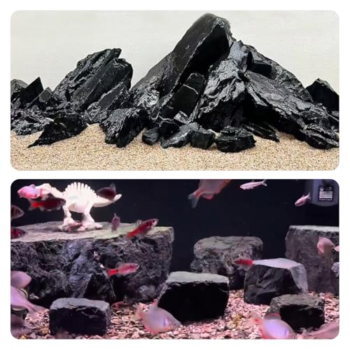 Unocho Fish Tanks Stone 20lb Natural Black Rocks for Aquariums Paludarium Decorative Aquascaping Stone for Reptile Terrariums Bonsai Gardens(3"-9"-8pcs) - size: 20LB(8pcs)3-9in.